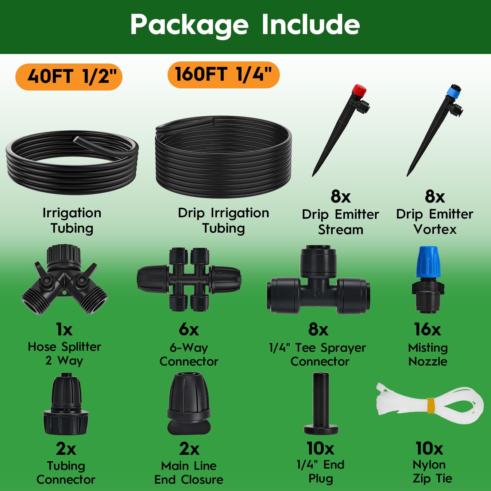200FT Quick-Connect Tropfbewässerungssystem, automatisches Bewässerungs-Set mit 1 cm und 160 FT 0,6 cm Schlauch und verstellbaren Tropfstrahlern, Gartenbewässerungssystem für Rasen, Blumenbeet