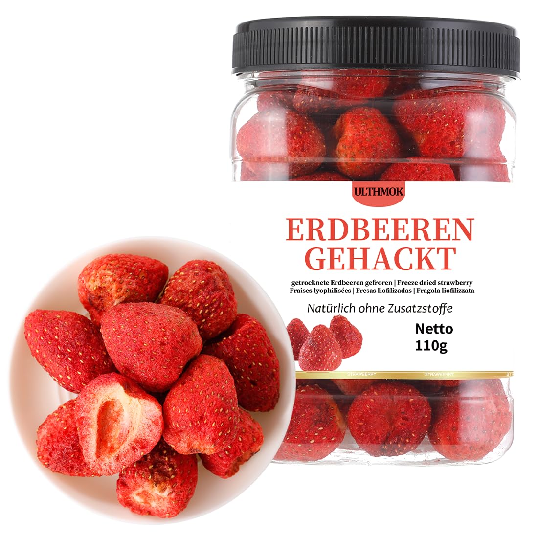 Fragole liofilizzate premium 110 g,Fragole secche congelate intere grandi,100% naturali,Senza additivi