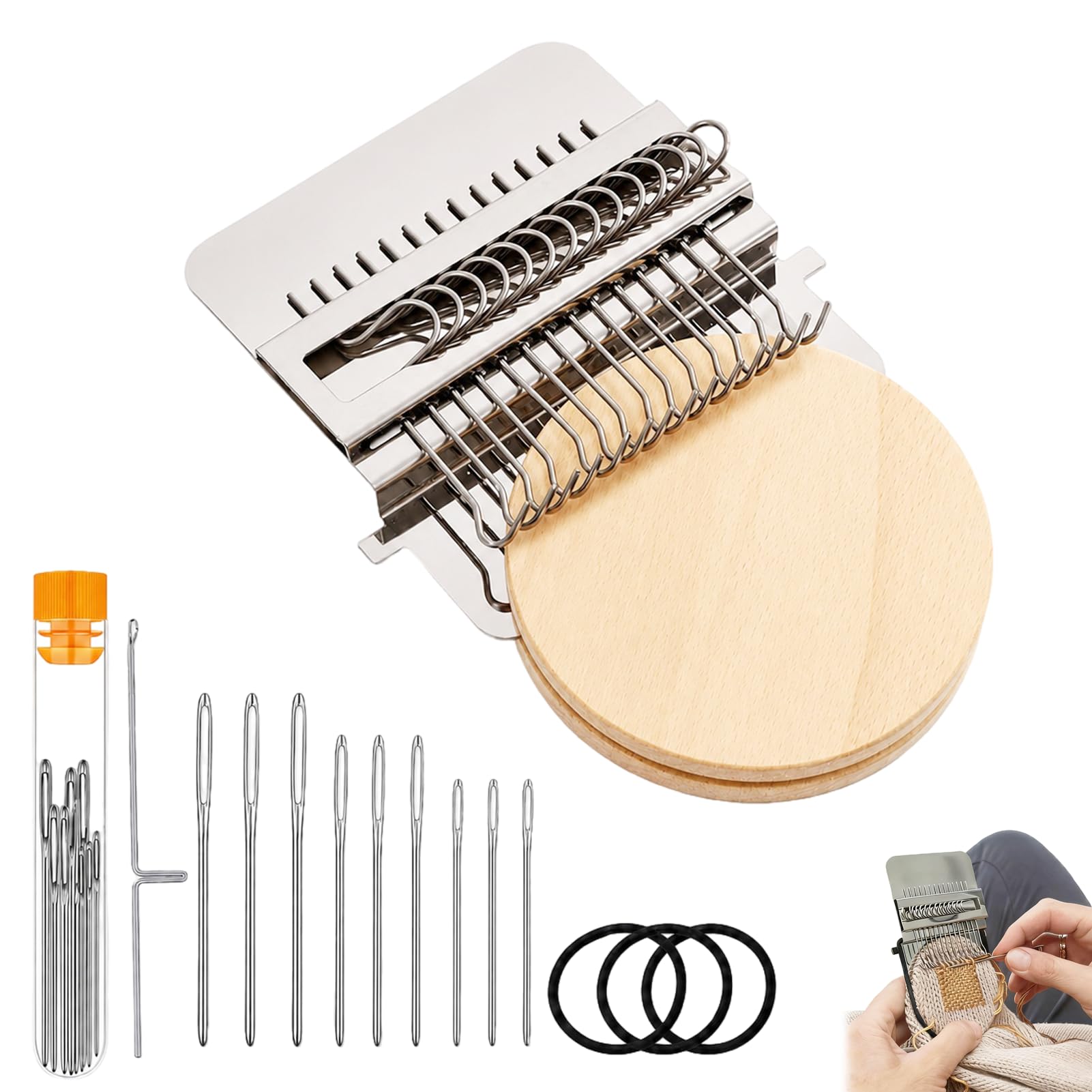 14 Hooks Mini Darning Loom, Weaving Loom for Clothing Repair and DIY Craft, Bead Loom and Knit Patch Tool, Portable Loom Band Board for Socks Jeans Mending and Creative Textile Projects