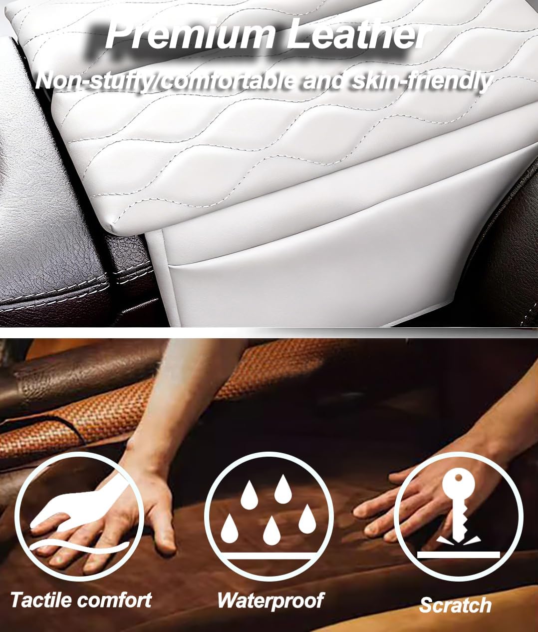 Egreat Center Console Armrest Cover for Mercedes Benz GLE 350 450 W167, GLS 450 X167 2020-2025, Leather Armrest Console Cover with Side Storage Pockets (for GLE GLS-White)