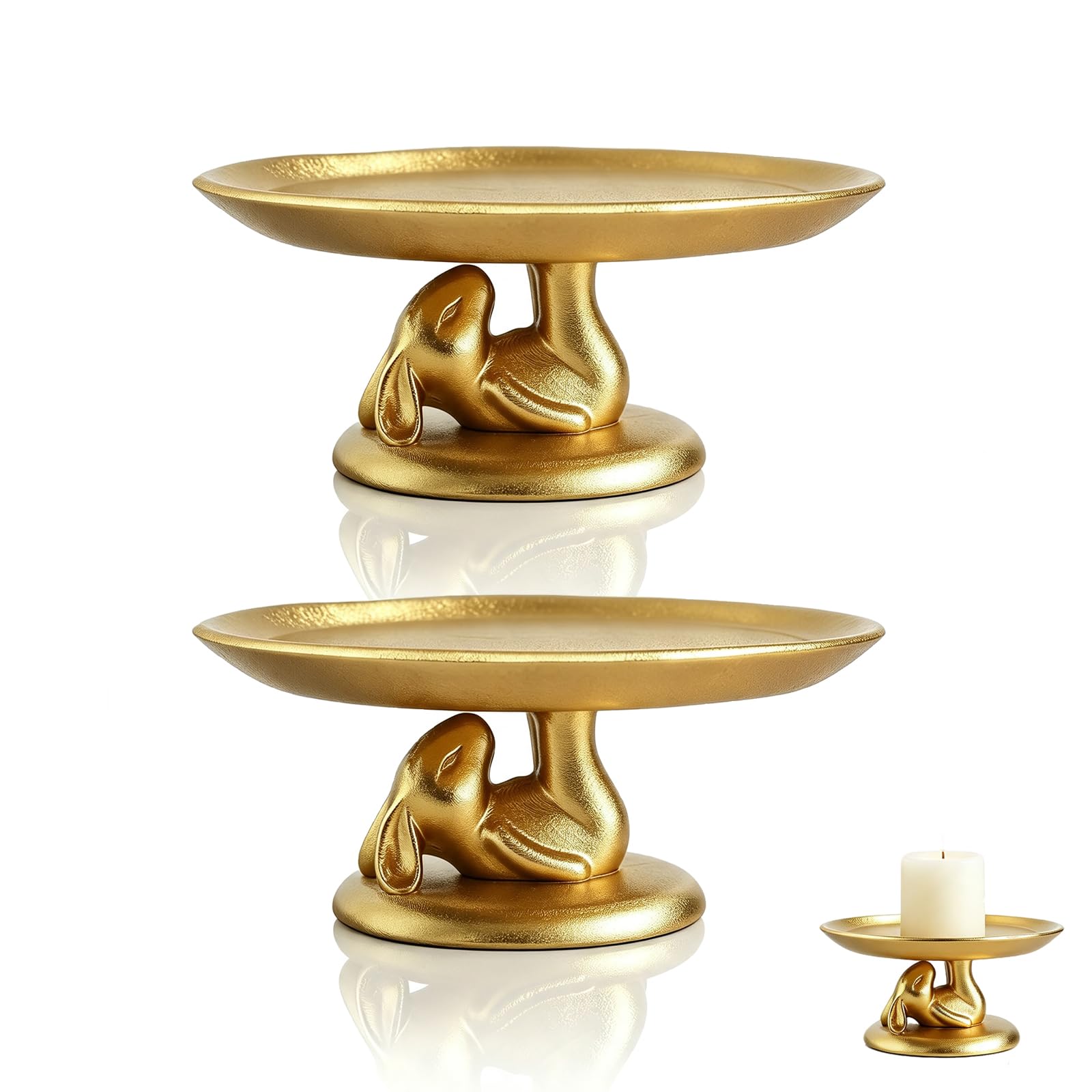 Portacandele a forma di coniglietto pigro stabile, per candele a pilastro, oro, decorazione pasquale
