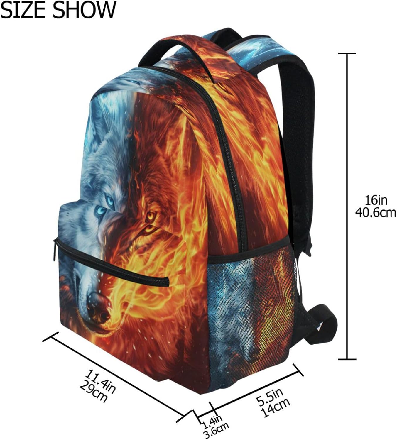 Kcldeci Toddler Backpack for School Ice Fire Wolf Boys Girls Kids School Bags Bookbag Elementary Children Bookbag