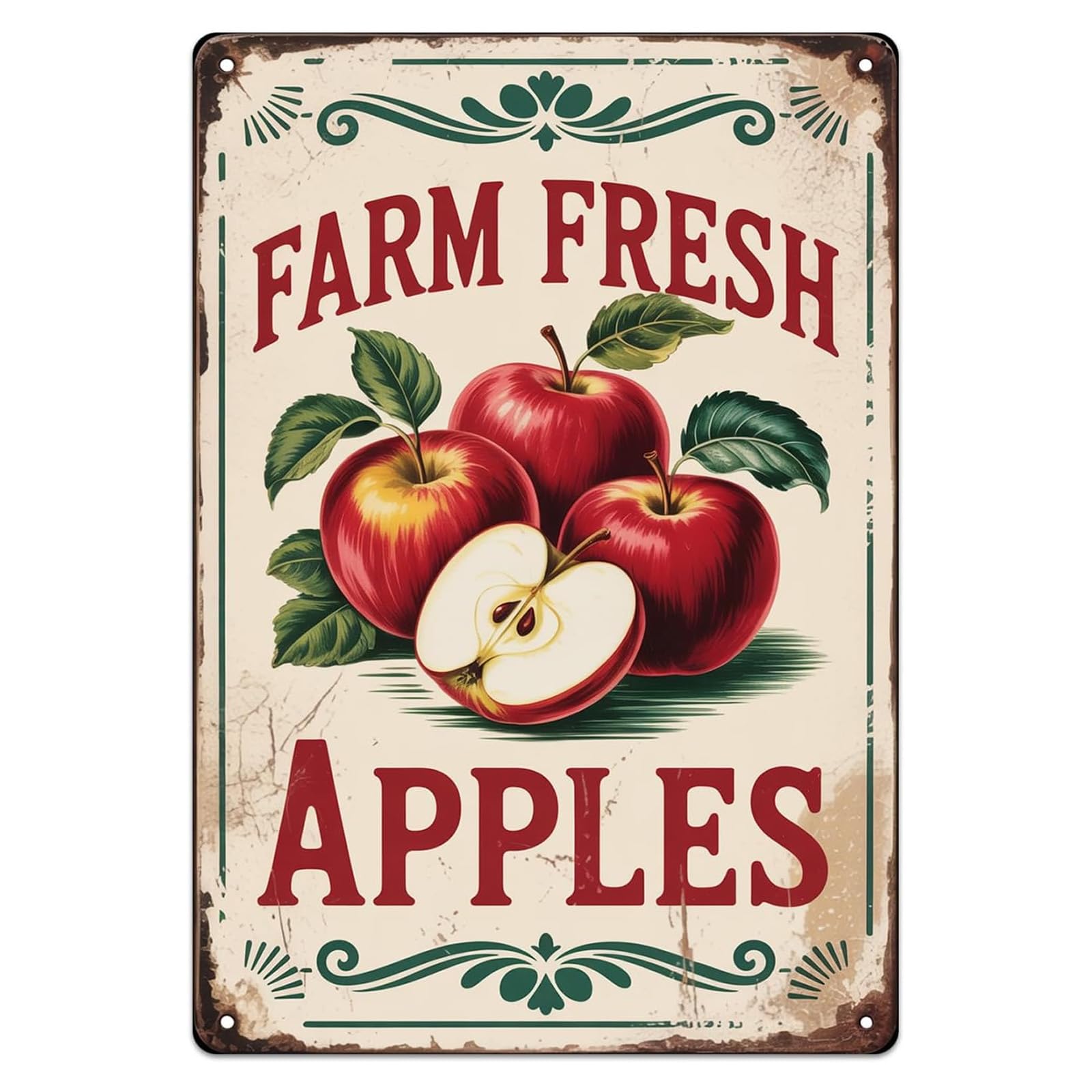 Vintage Metal Tin Sign, Farm Fresh Apples Farmhouse Retro Wall Decor, 8x12 Inch