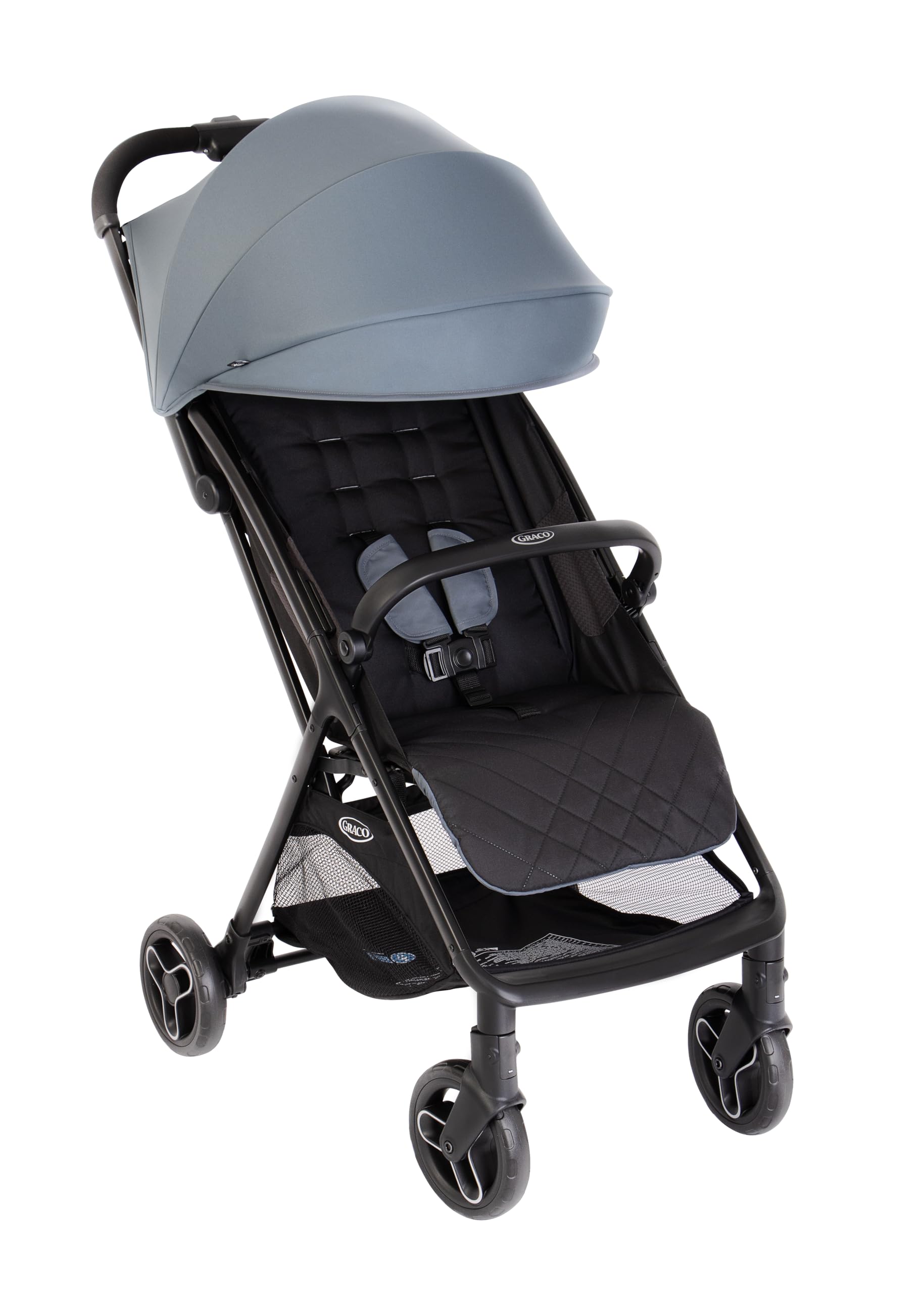Graco Myavo Reisebuggy, ab Geburt bis ca. 4 Jahre, blau, Stormy, 5,8 kg, schnell zusammenklappbar, großer Staukorb, verstellbare Rückenlehne, inkl. Regenverdeck, bis 22 kg