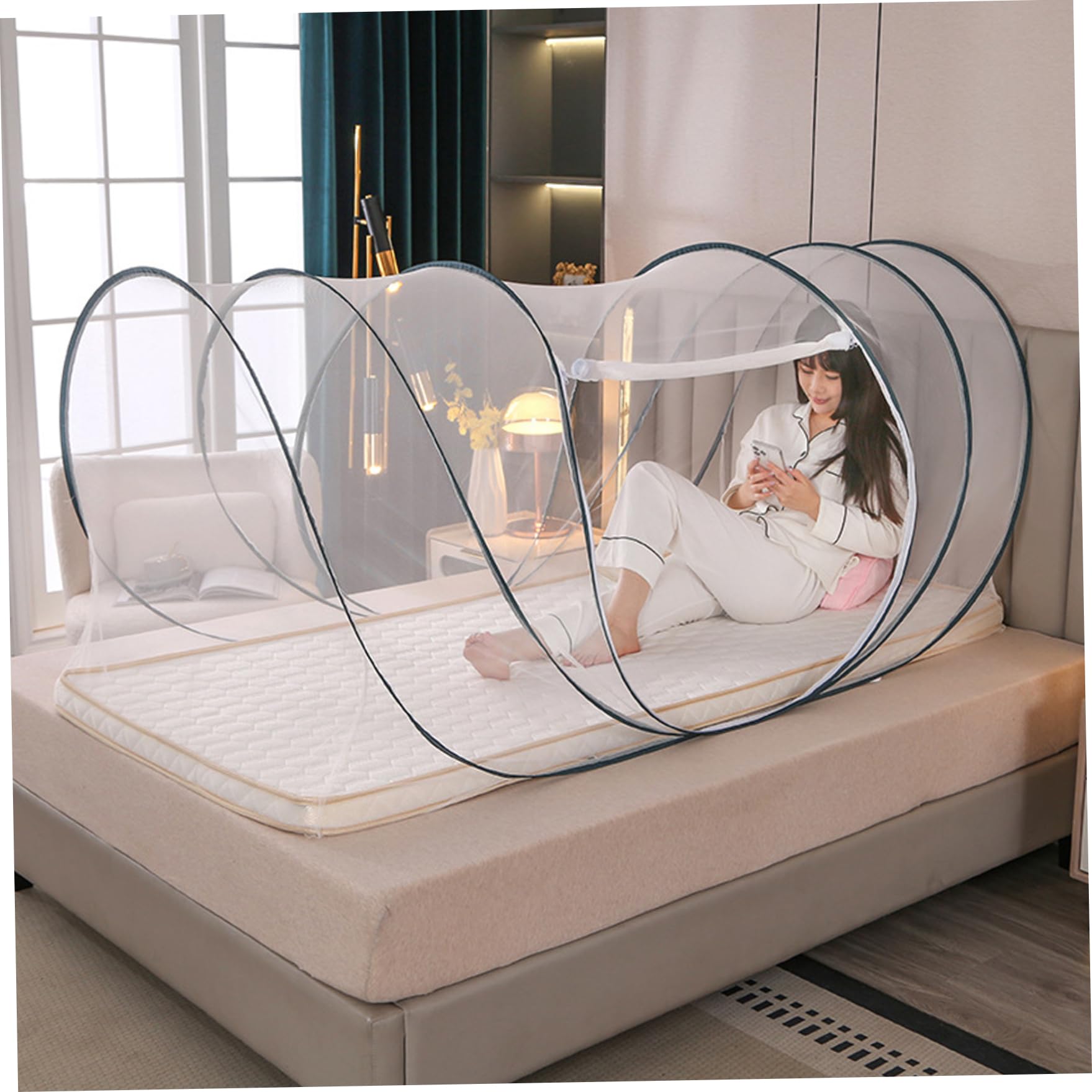 Protection Contre Les moustiques, Tente moustiquaire, Couverture complète pour lit avec Porte à Fermeture éclair, Tente en Maille Portable pour Le Camping, Les Voyages, la Chambre et l'extérieur