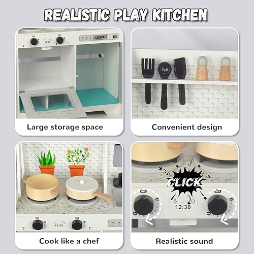 Miniatura 2 de WOODENFUN Juego de cocina de madera para niños pequeños, regalo de cocina de juguete para niños y niñas, a partir de 3 años, dimensiones 32 pulgadas