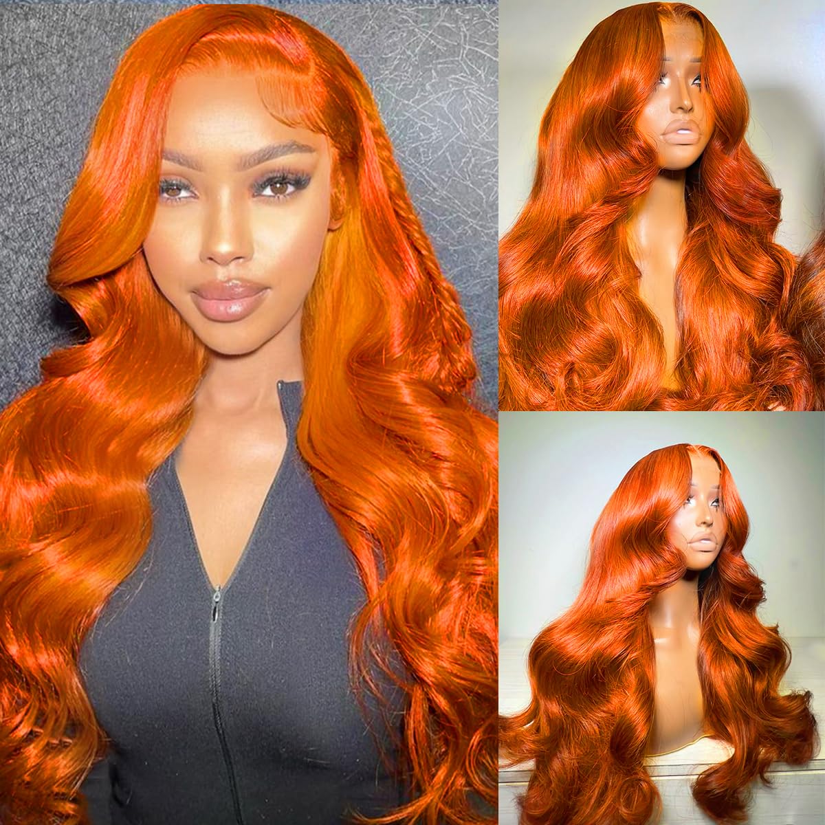 soeyrkke Ginger Orange Lace Front Wigs Human Hair 13x6 Body Wave Frontal Wigs Human Hair for Women 200% Density Pre Plucked HD Transparent Lace