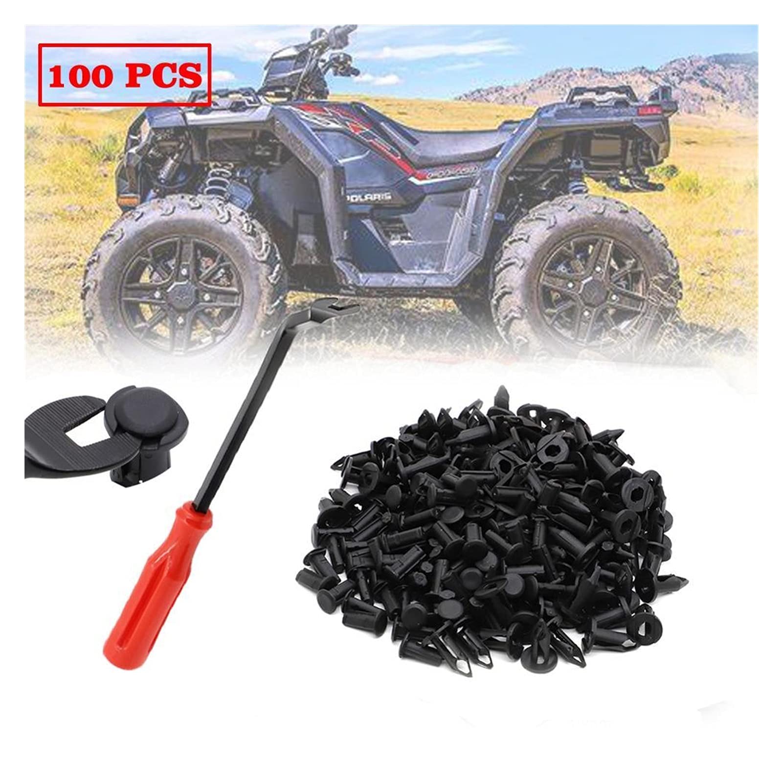 QINQIN LUQIQI 100 X UTV VTT Clips en Plastique Fender Clips Rivets corporels avec dissolvant d'attache Ajuster pour Polaris Predator Rangers RZR Smart Sportif Scrambler