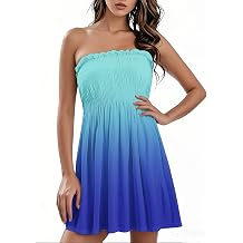 PETYCZEN Tube Dresses for Women Smocked Strapless Summer Dress Cruise Vacation Ruffle Mini Dress Beach Cover Ups Sundresses