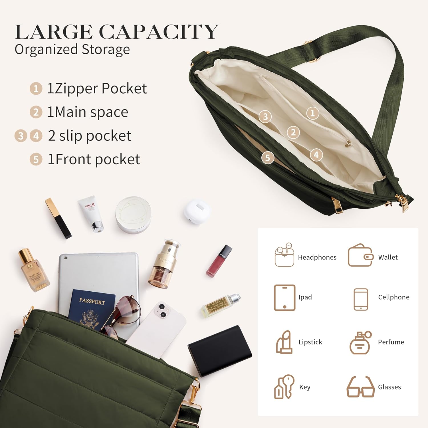 Cross Body Purses for Women Lightweight Quilted Puffer Tote Bag Casual Hobo Nylon Shoulder Handbag Travel - Image 5