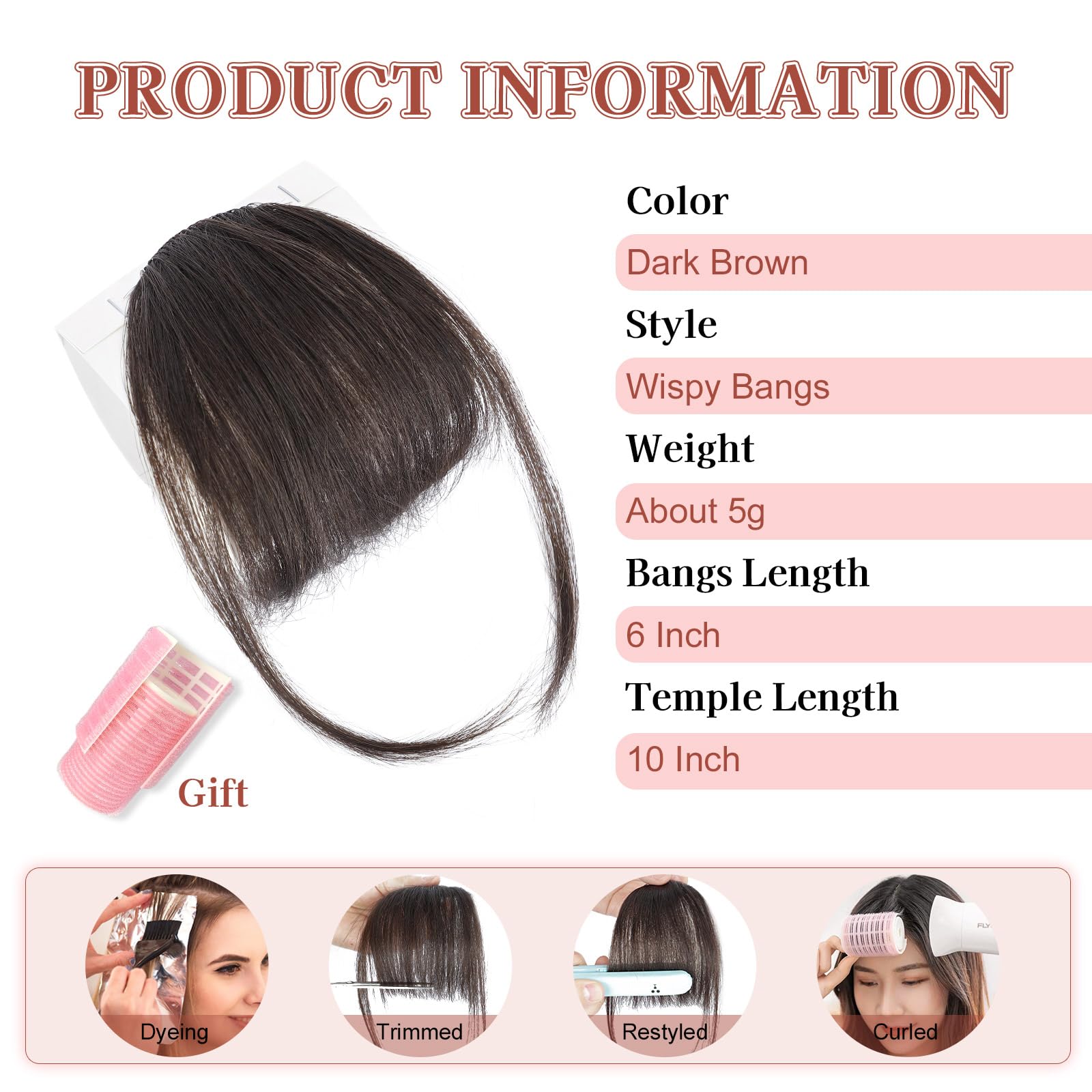 Lommel Clip in Bangs-100% Human Hair Bangs,Dark Brown Fake Bangs for Women Clip on Bangs Hairpieces with Temples for Daily Wear (Dark Brown)