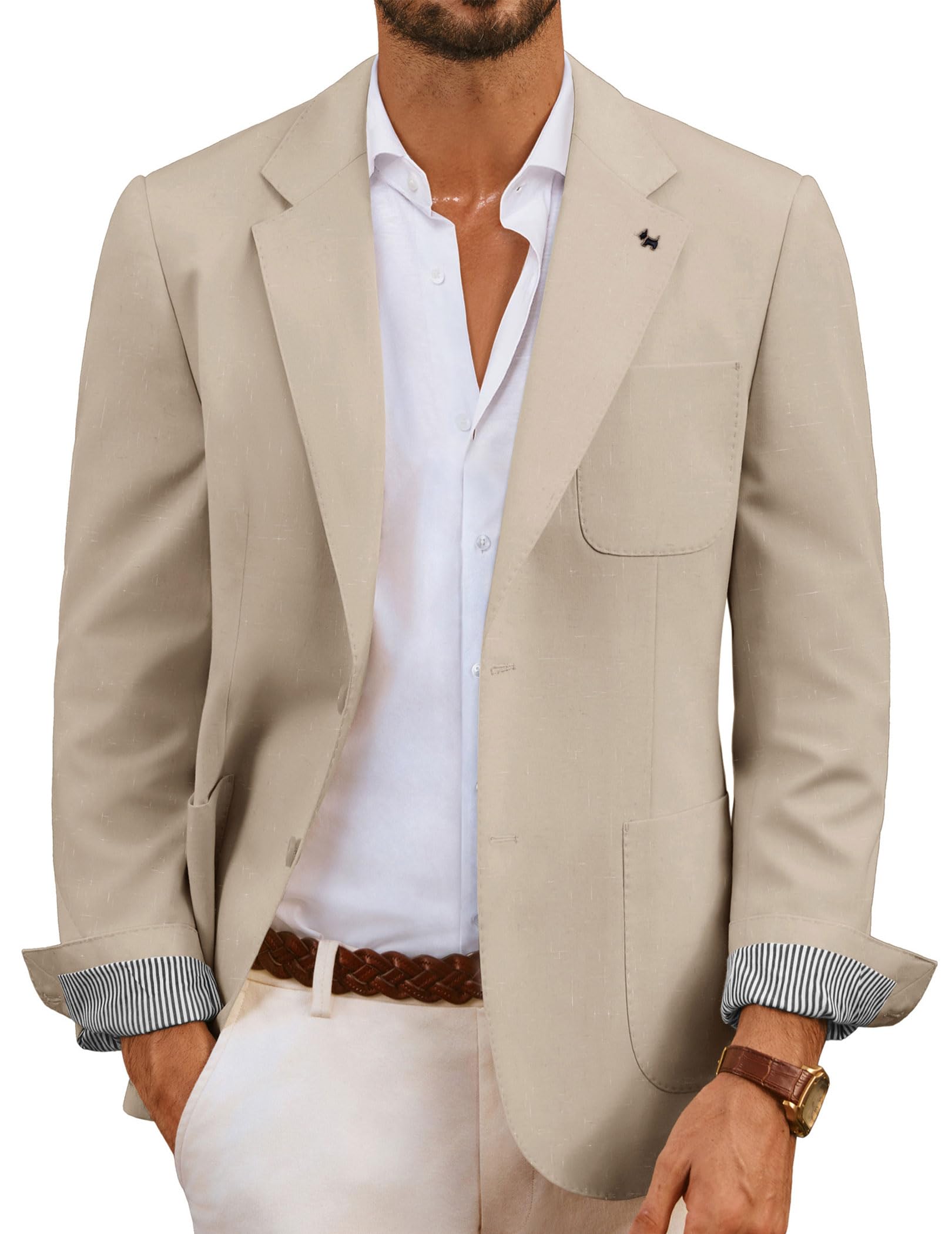 PJ PAUL JONESMens Linen Casual Sport Coats Lightweight Two Buttons Blazer Jackets