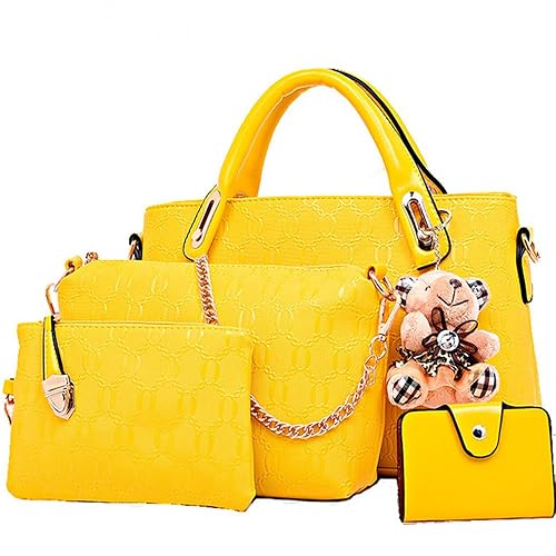 Women 4 Pcs Top Handle Satchel Hobo Handbag Set Large