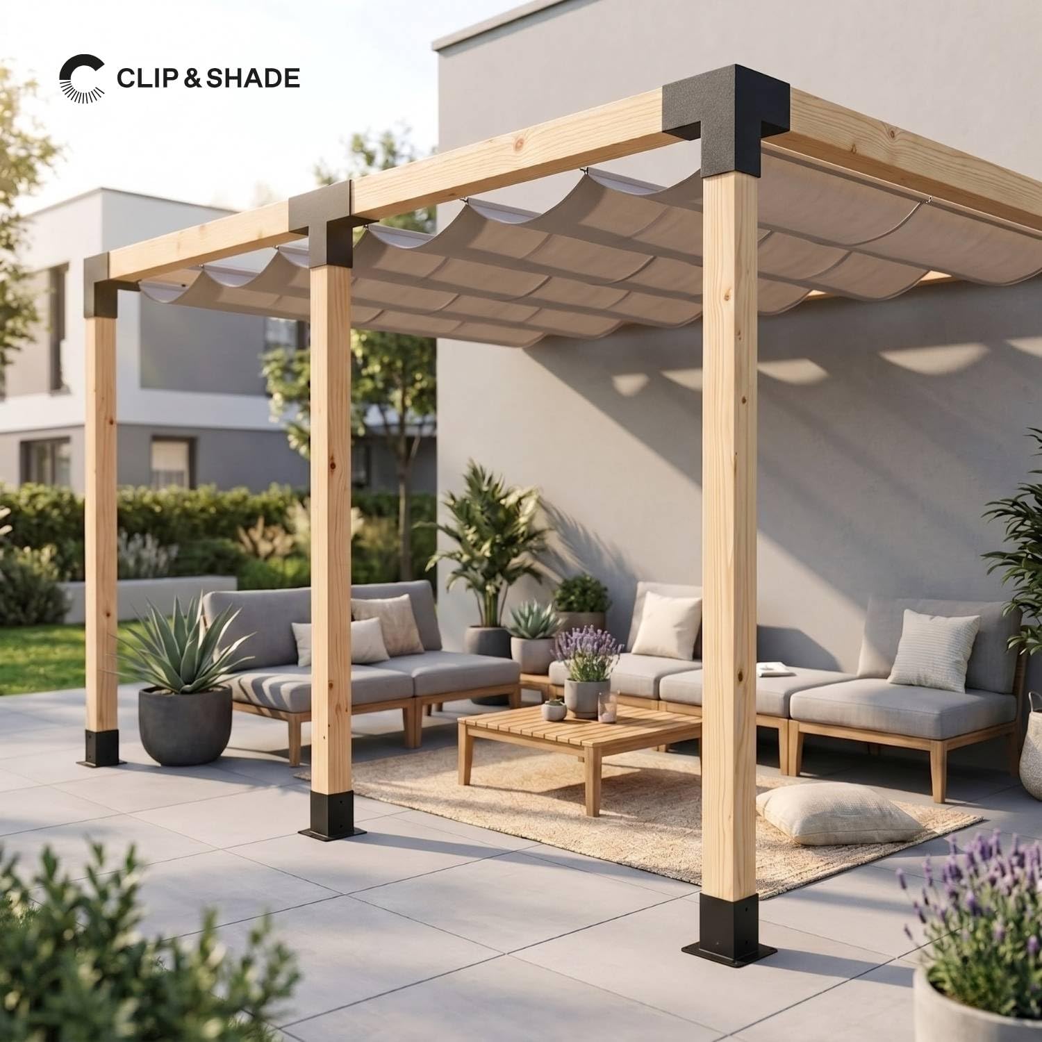CLIP & SHADE Pfostenträger 90x90 L-Eckverbinder 2-Wege für Holzpfosten | Balkenschuhe 9x9 verzinkt & pulverbeschichtet | Pfostenverbinder für Pergola, Carport, Terrassenüberdachung