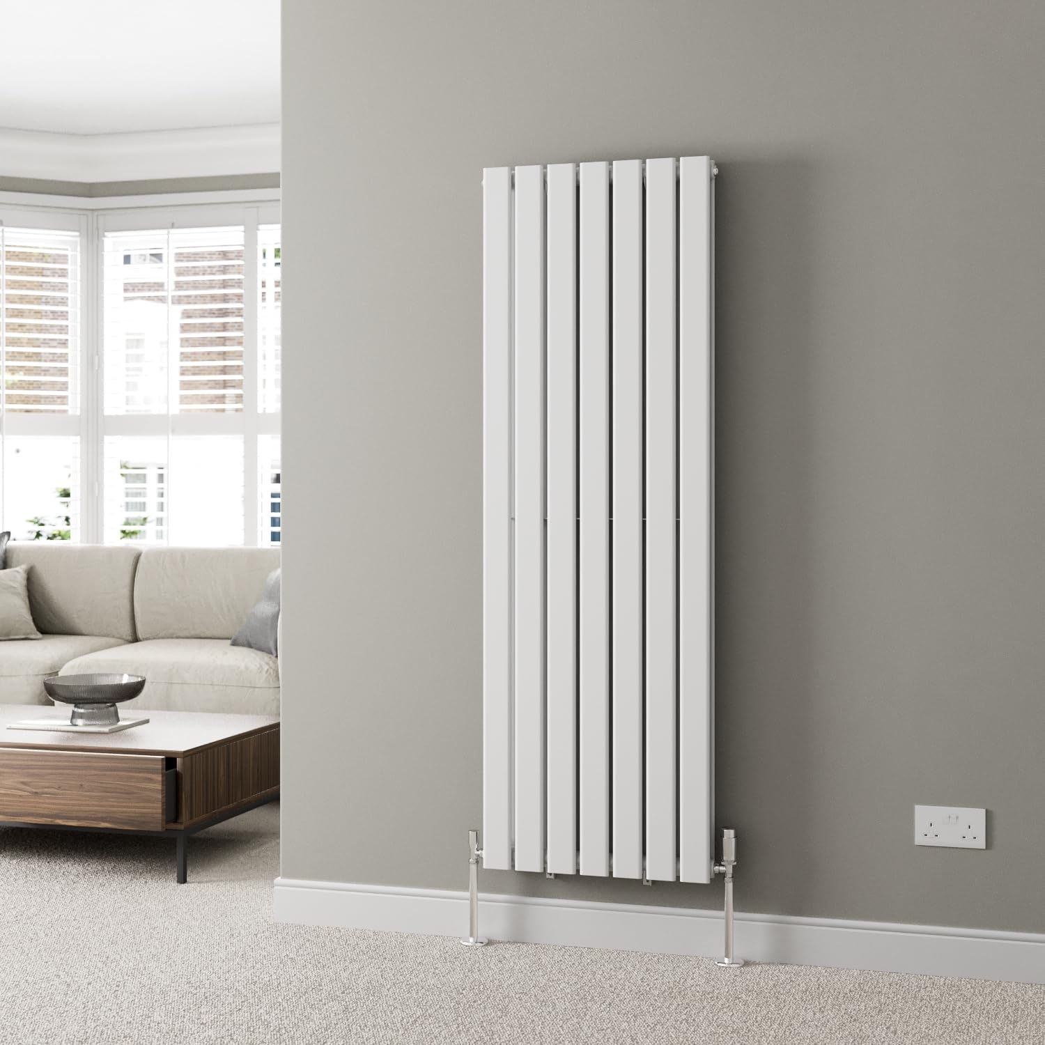 DuraTherm® 1600 x 532mm White Vertical Designer Radiator Double Column Flat Panel Modern Central Heating Panels Bathroom Radiators