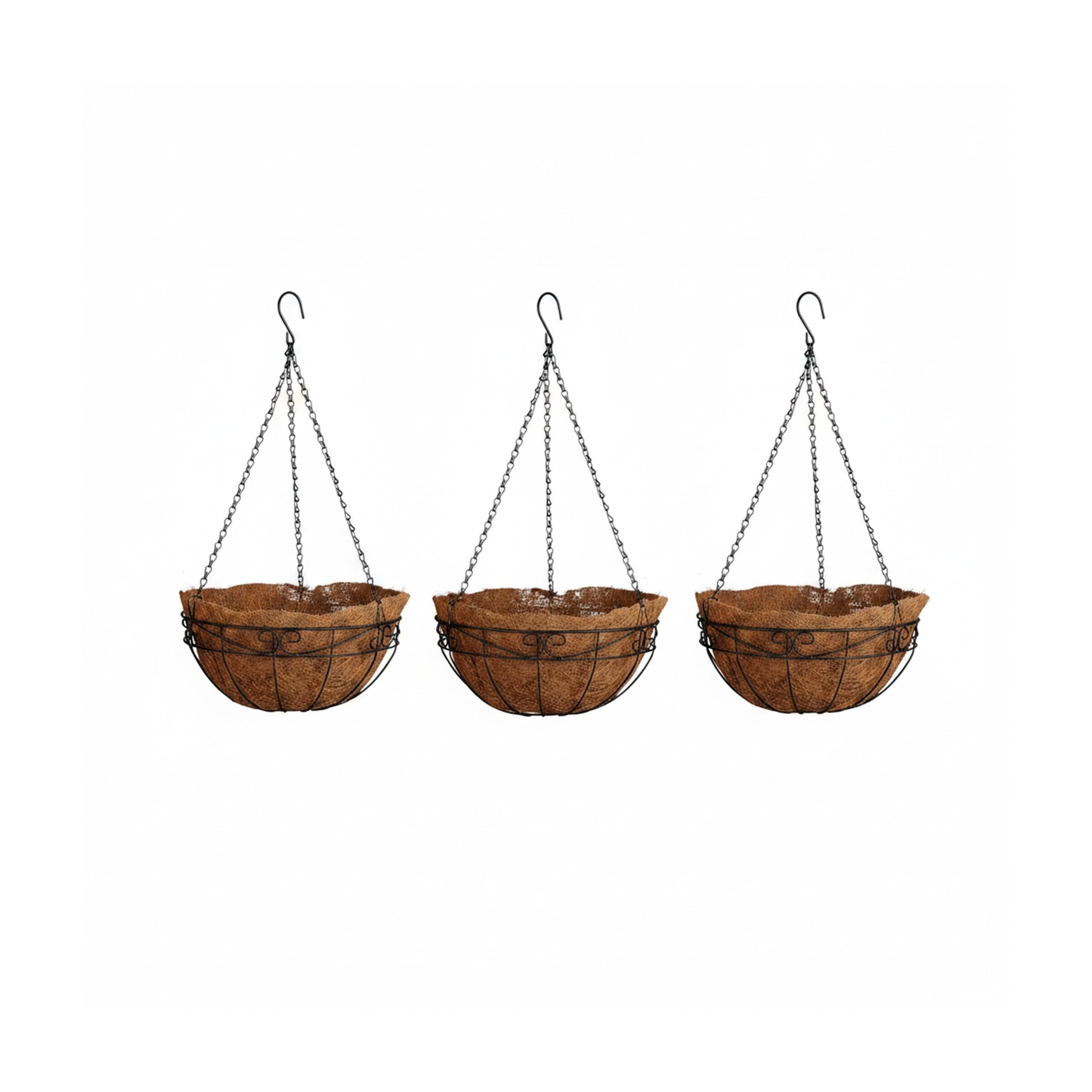 Relaxdays Pot de fleurs suspendu panier plantes coco lot de 3 avec chaîne 33 litres de volume 35 cm diamètre, marron