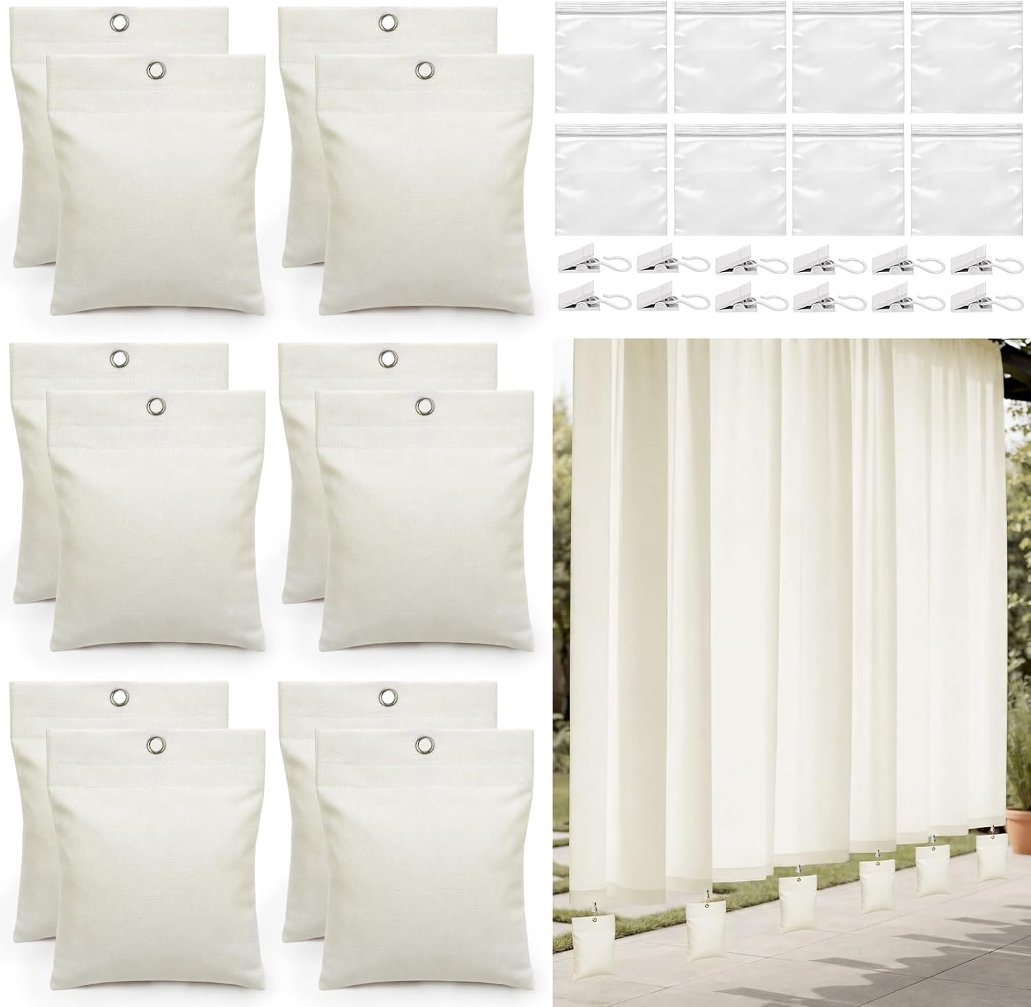 Relaxweex 24 Pack Curtain Weights, 16oz Outdoor Curtain Weighted Bag, Drapery Weighted Bottom Gazebo Weights Sandbag with Holder Clip for Drapes Cabana Gazebo Pergola Garden (Primary Color)