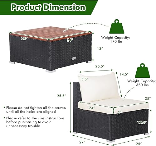 Miniatura 7 de Tangkula Patiojoy - Juego de muebles de patio para exteriores juego de conversación de mimbre de polietileno con mesa de madera de acacia maciza y