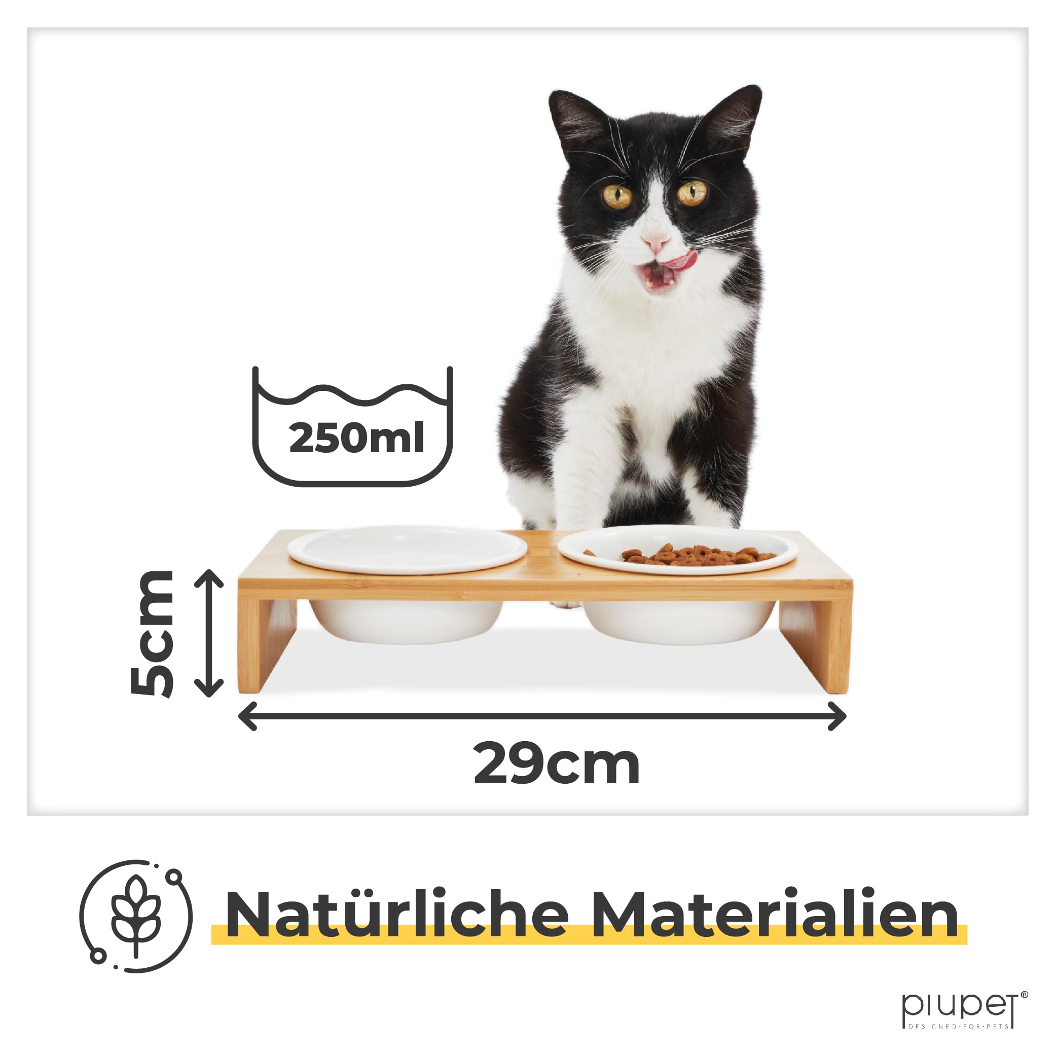 PiuPet® Katzennapf 2er Set - 250ml Erhöhte Futternäpfe für Katzen & Kleine Hunde - Spülmaschinenfest - Napfset Mit Wasser- und Futternapf