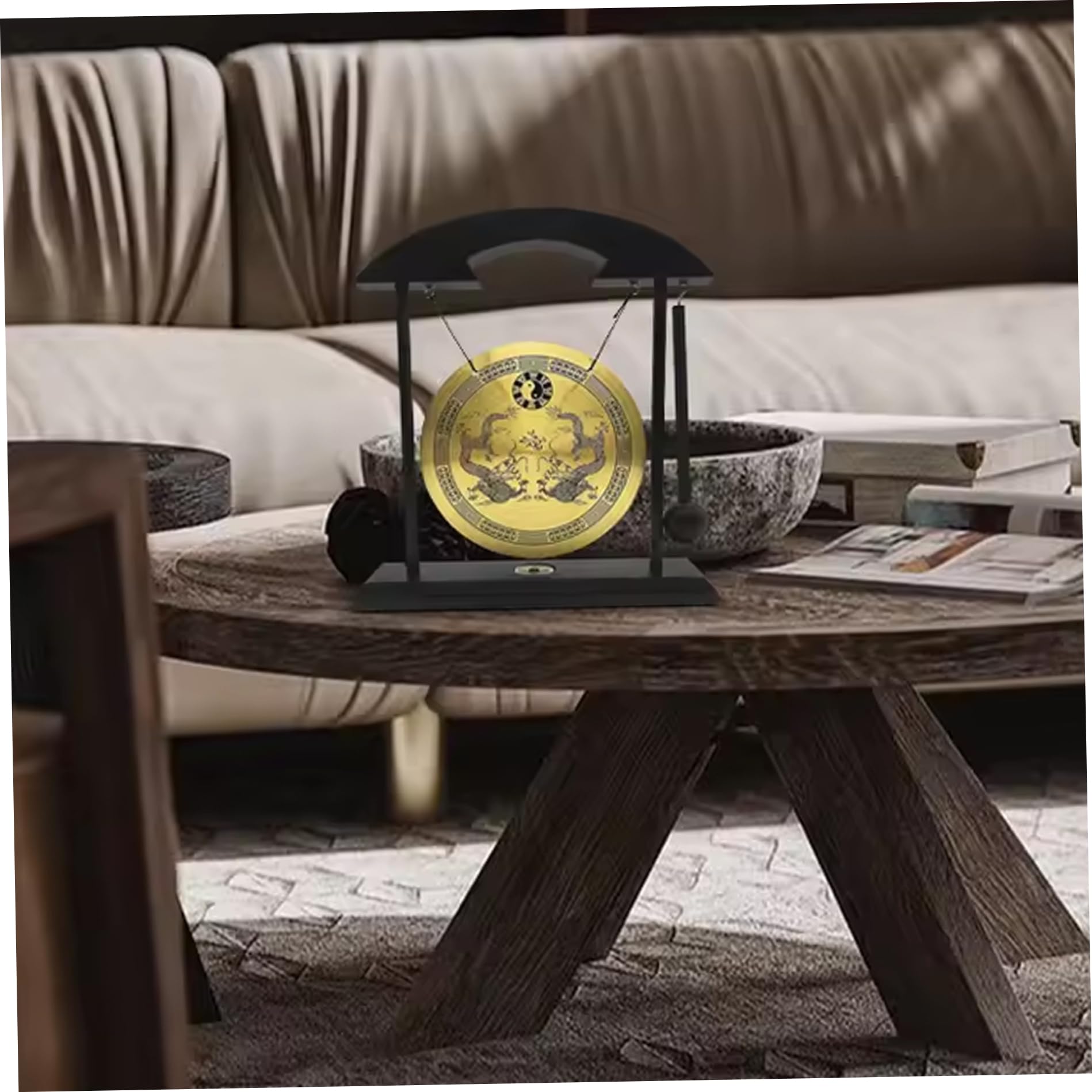 Desktop Gong 7.87x7.28x1.89 Ornamenti per Gong di Ottone Piccoli Decorazioni Creative Feng Shui per casa, Ufficio, Camera da Letto, Soggiorno, Ingresso