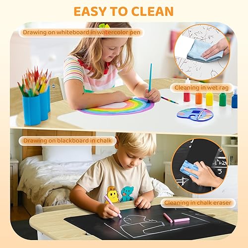 Miniatura 8 de JOYMOR Mesa y sillas para niños con almacenamiento, mesas 4 en 1, juego de mesa y silla para manualidades (tabla de bloques de construcción,