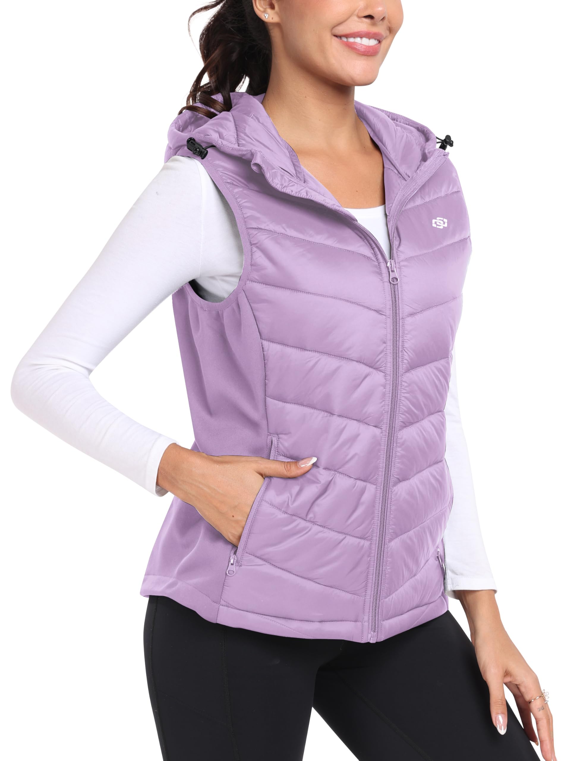 mofiz Womens Puffer Softshell Vest Hooded Lightweight Insulated Hybrid Down Jacket Full Zip Running Vest-picture-15