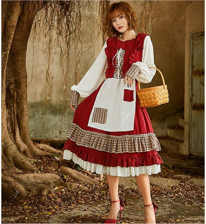 売り込み ロリータ クラロリ ワンピース ゴスロリ 赤ずきん Aライン Lolita リボン ミモレ丈 レディース コスチューム 衣装 ハロウィン 仮装 パーティ かわいい フリル 髪飾り マント イベント 可愛い ワインレッド 送料無料 Dg295t2t2x1 Fucoa Cl