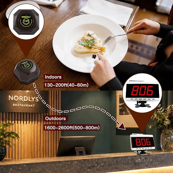 SINGCALL Wireless Restaurant Pager Call System, 1 Receiver & 10 Table Bells