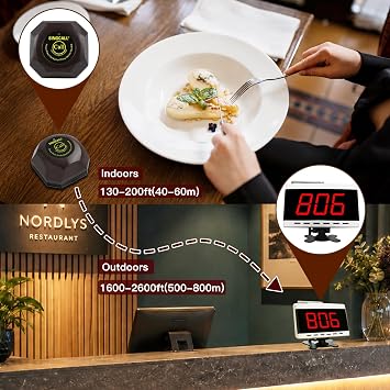 SINGCALL Wireless Restaurant Pager Call System, 1 Receiver & 10 Table Bells