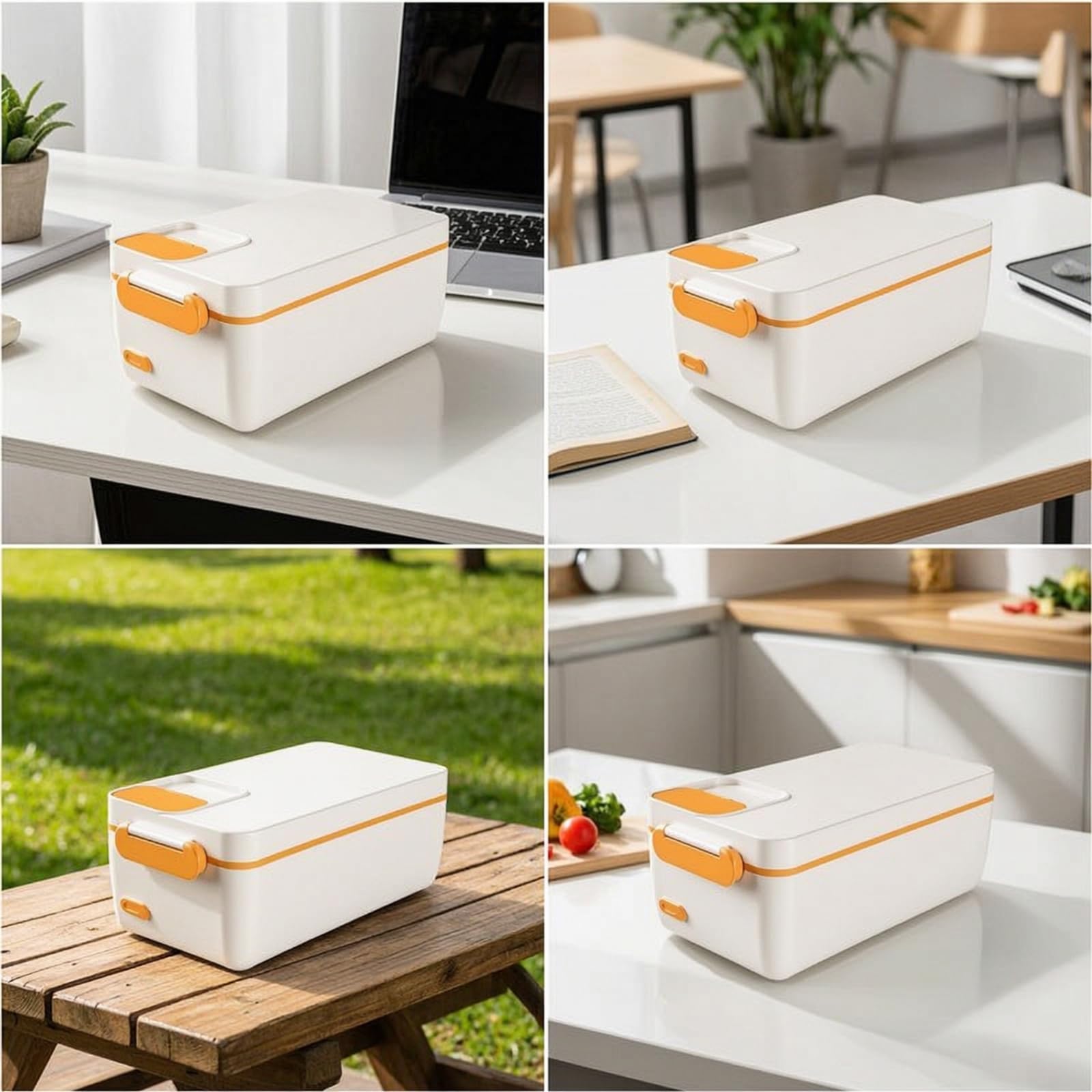 Baoblaze Scaldavivande Elettrico Portatile Contenitore Pranzo Scatola Pasto Riscaldabile con Interno in Acciaio 304 E Trasporto Compatto Adatto per Studenti Autisti Pausa Ufficio, Beige, Esagonale