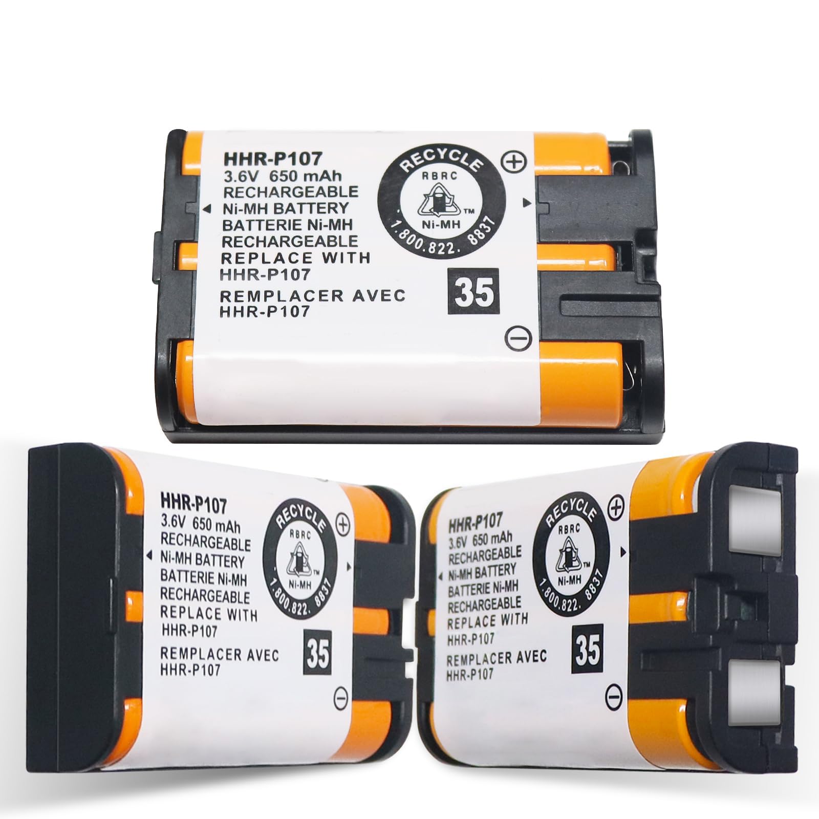 CUCESH 3 Pack HHR-P107 NI-MH Rechargeable Battery for Panasonic 3.6V 650mAh Phone Battery for Cordless Phones Long-Lasting