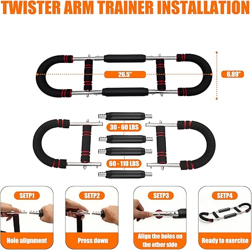 Miniatura 6 de Entrenador de brazo Twister, equipo de entrenamiento de pecho con bolsa de almacenamiento, ejercitador de pecho ajustable con 4 resortes para