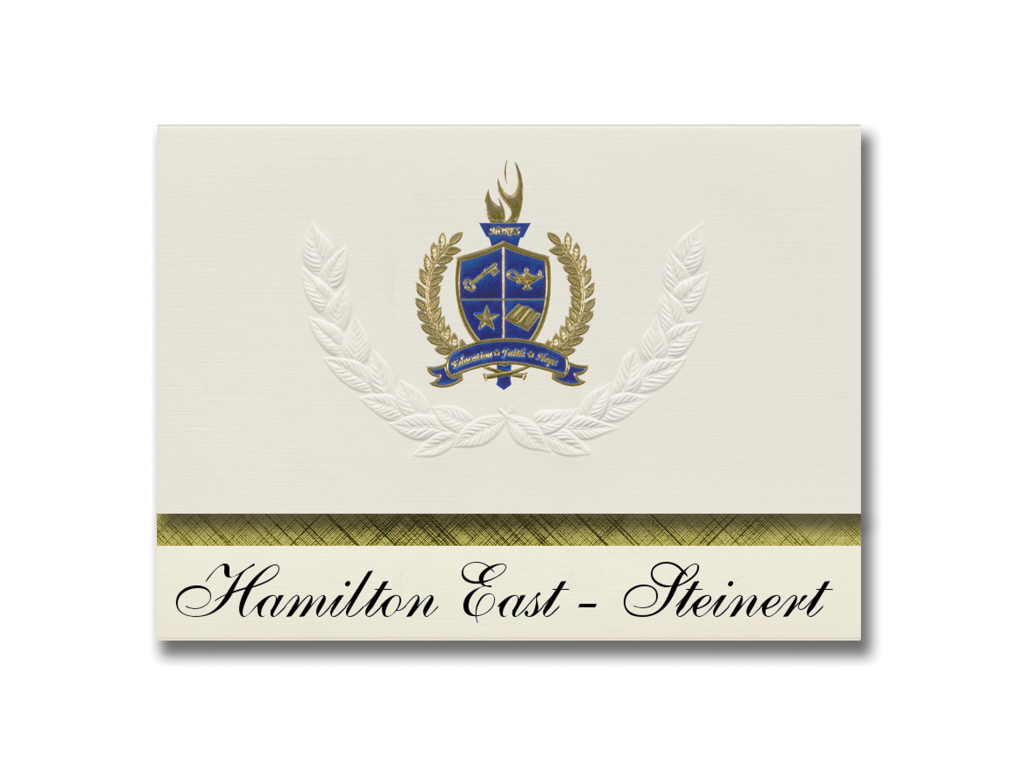 Signature Announcements Hamilton East - Steinert (Hamilton, NJ) Graduation Announcements, Presidential style, Elite package of 25 with Gold & Blue Metallic Foil seal