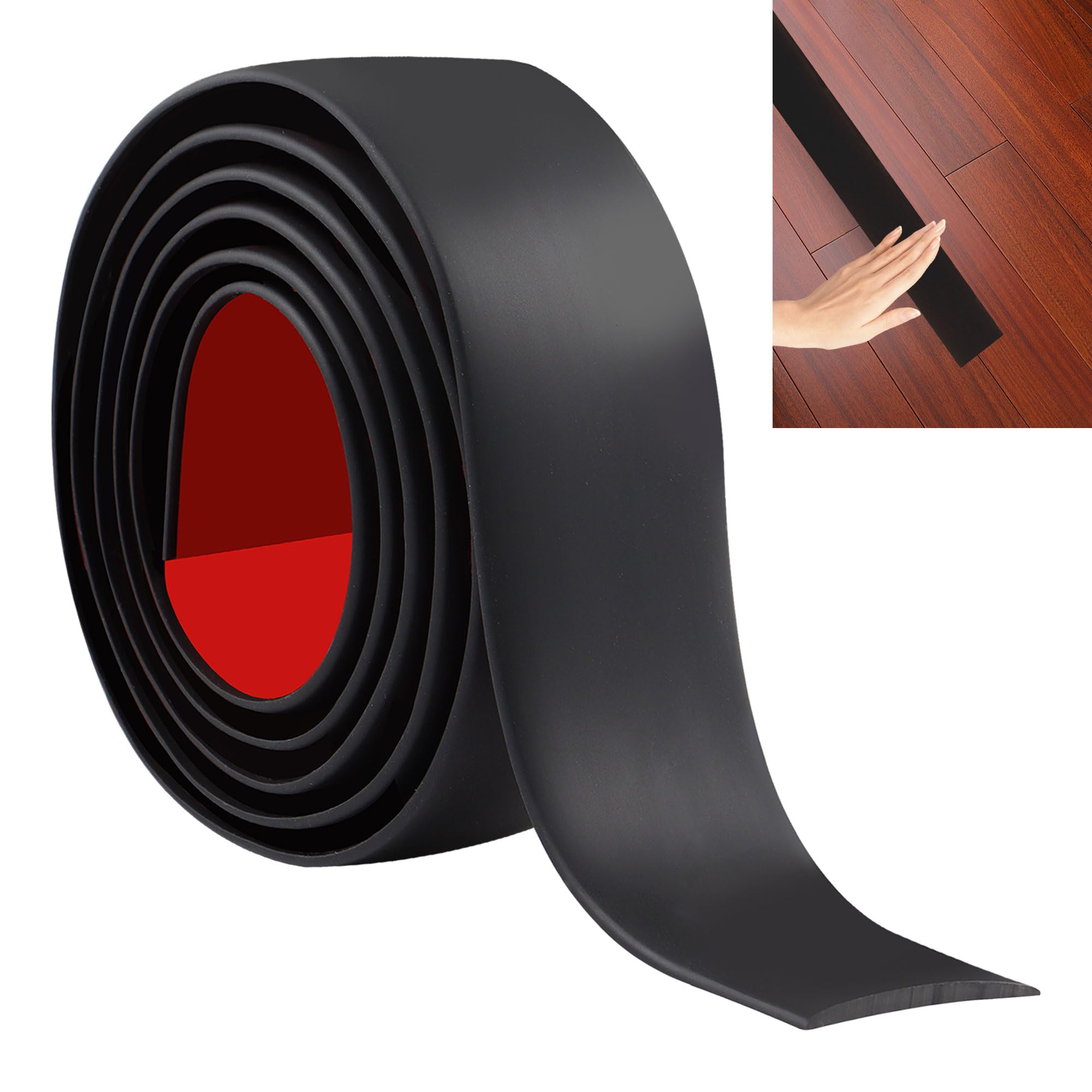 JUNART 200cm×5cm Laminate Flooring Threshold Transition Strip, Self Adhesive Vinyl Floor Strip, Tiles or Carpet Edge Transition Trim(Black)