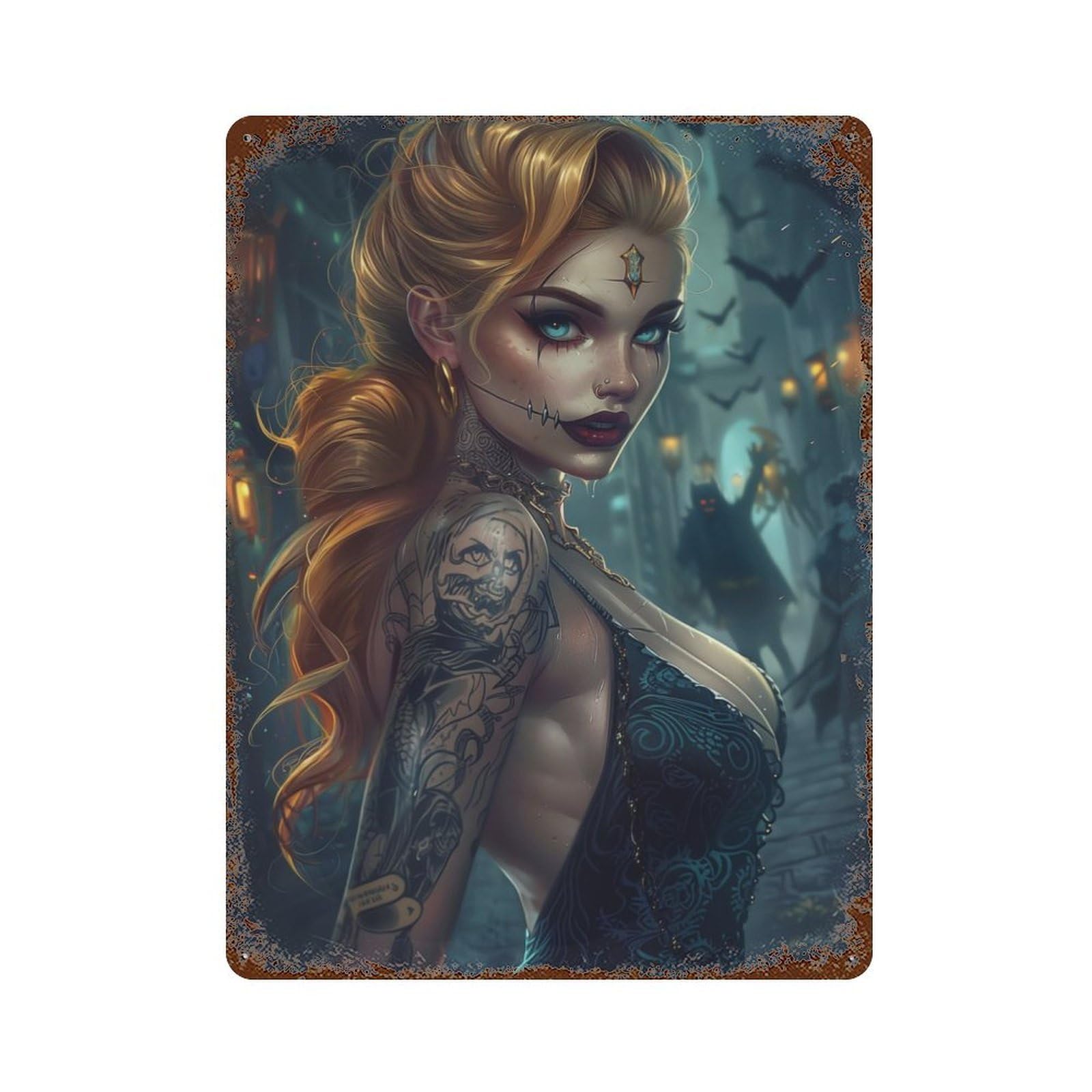 Garage Style Vampires of Westwick Rustic Tin Plaque 15.7"x11.8", Classic Wall Plaque for Bar And Workshop