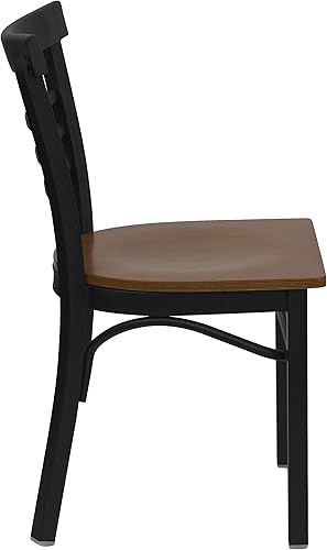 Miniatura 9 de flash furniture Hercules Series escalera de metal restauranteSilla Asiento de madera, NegroCerezo