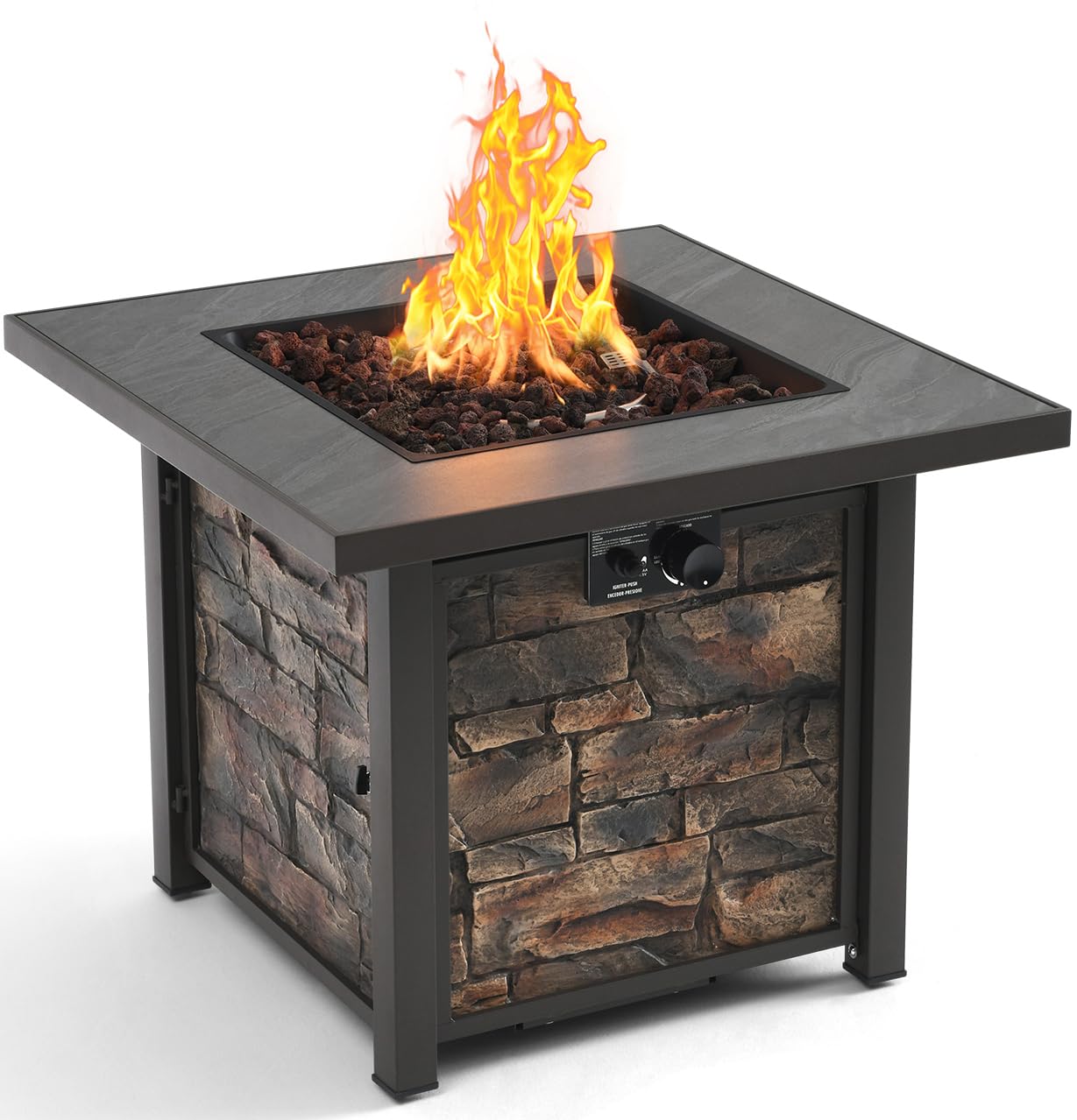 YATEMATE 32'' Propane Fire Table for Ourdoor, Sintered Stone Tabletop & Polyresin Natural Stone Base, 50000 BTU Gas Fire Pit Table for Outside Patio