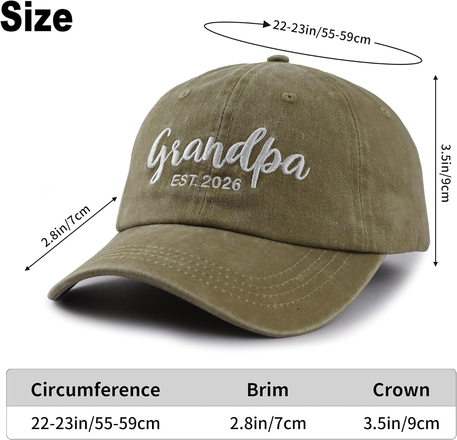 2PCS Grandma and Grandpa Est 2026 Hats for Grandparents, Adjustable Embroidered Cotton Baseball Cap for Women Men