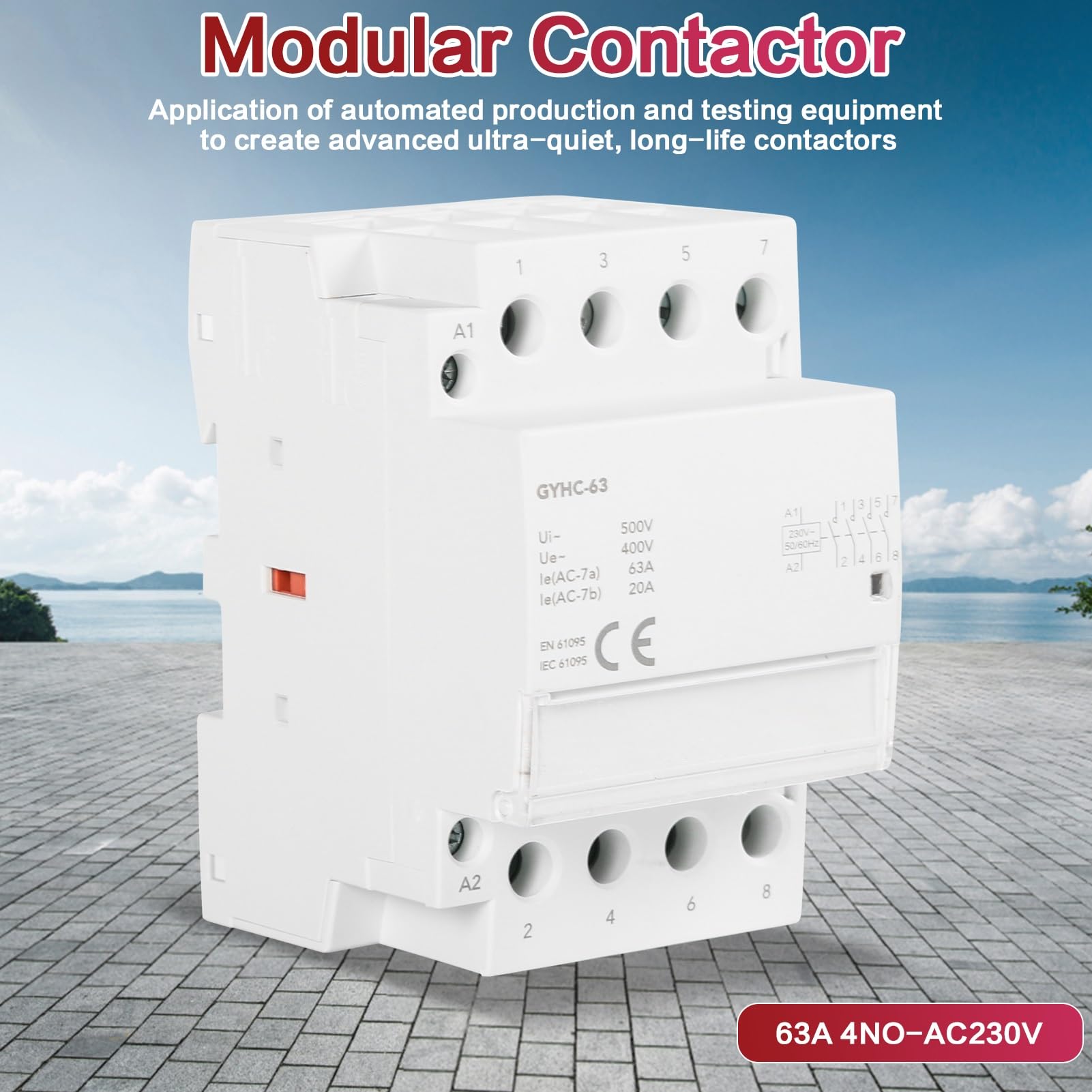 Contacteur AC Domestique 4P 63A DeWin - Pour Rail DIN, 4NO, 230V - Usage éclairage, Chauffage