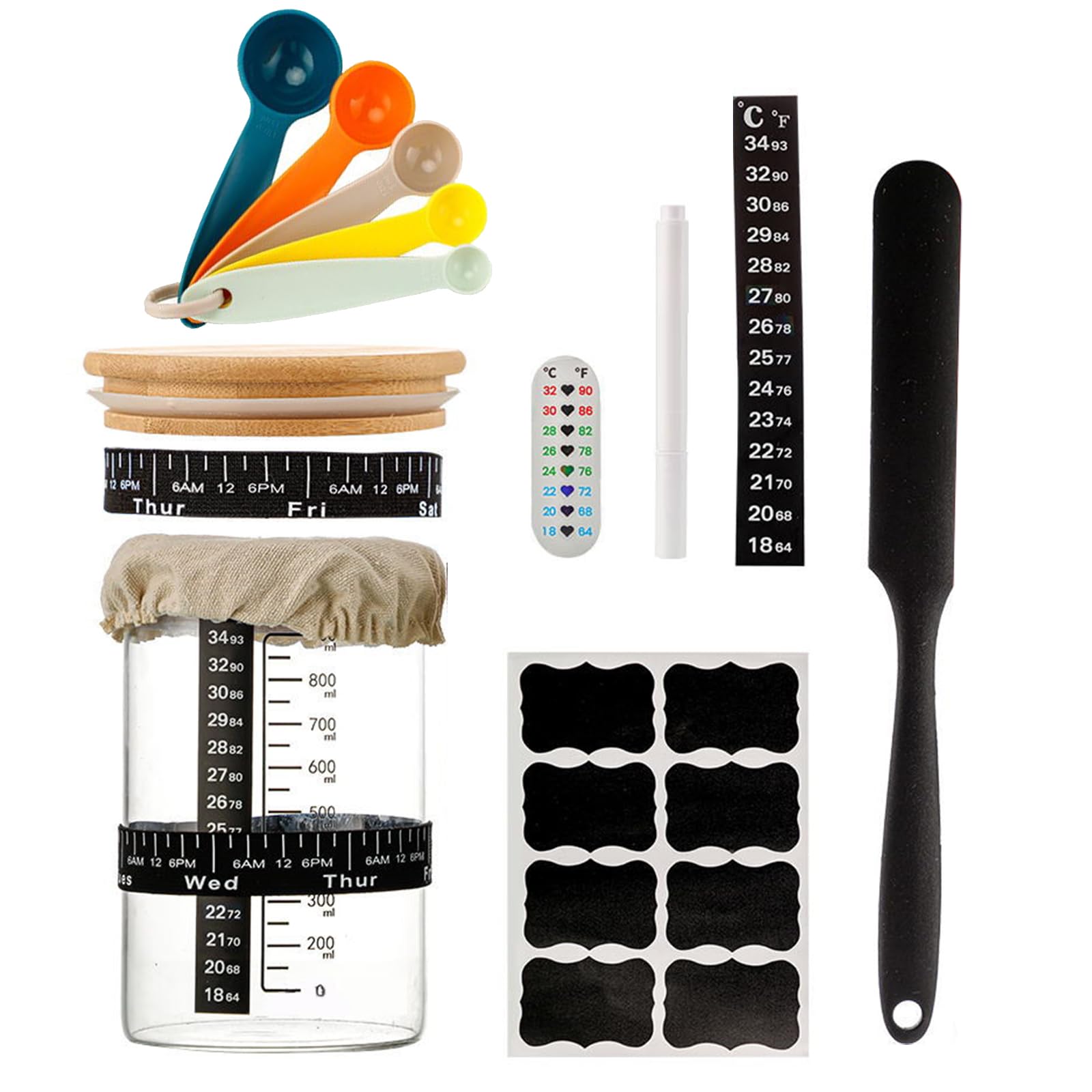 Kit levain pour pain 13pcs avec bocal de fermentation 1000ml et ses accessoires de boulangerie