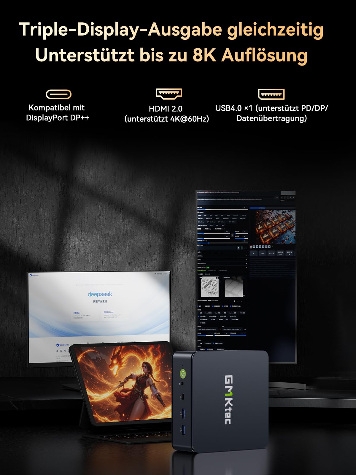 GMKtec Gaming Mini PC Ryzen 5 7640HS (stärker 6800H) mit grafikkarte AMD 760M, 32GB DDR5 RAM 512G M.2 SSD, Mini Desktop Computer mit Dual 2.5G LAN/WiFi 6E/Triple 4K Display/USB 4.0 für Spiele und Büro