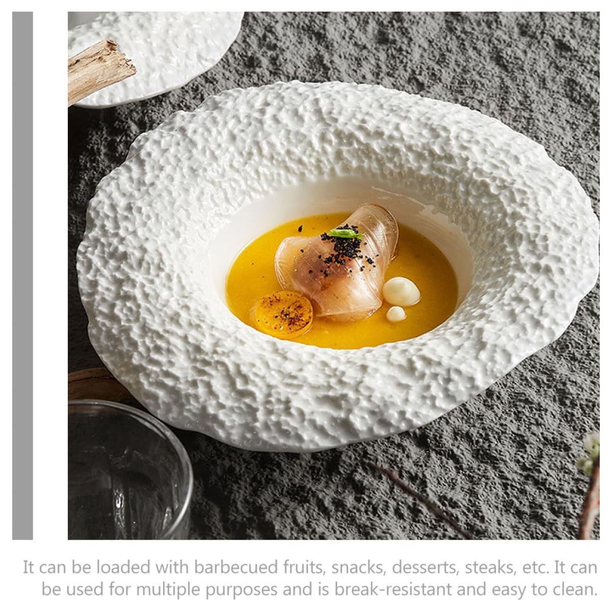 Abaodam Assiette Creuse en Céramique 25 CM Décor Roche pour Salade et Plats Maison Bol Profond Repas Quotidien