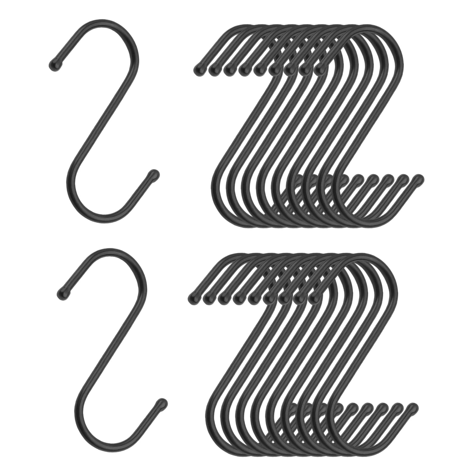 20 Pack S Hook, Hanging Hooks Hangers,Black Small Metal Hangers for Kitchen Bathroom Bedroom Closet, No Screws or Adhesive Required, Multipurpose S Hooks for Utensils Towels Tools Bags