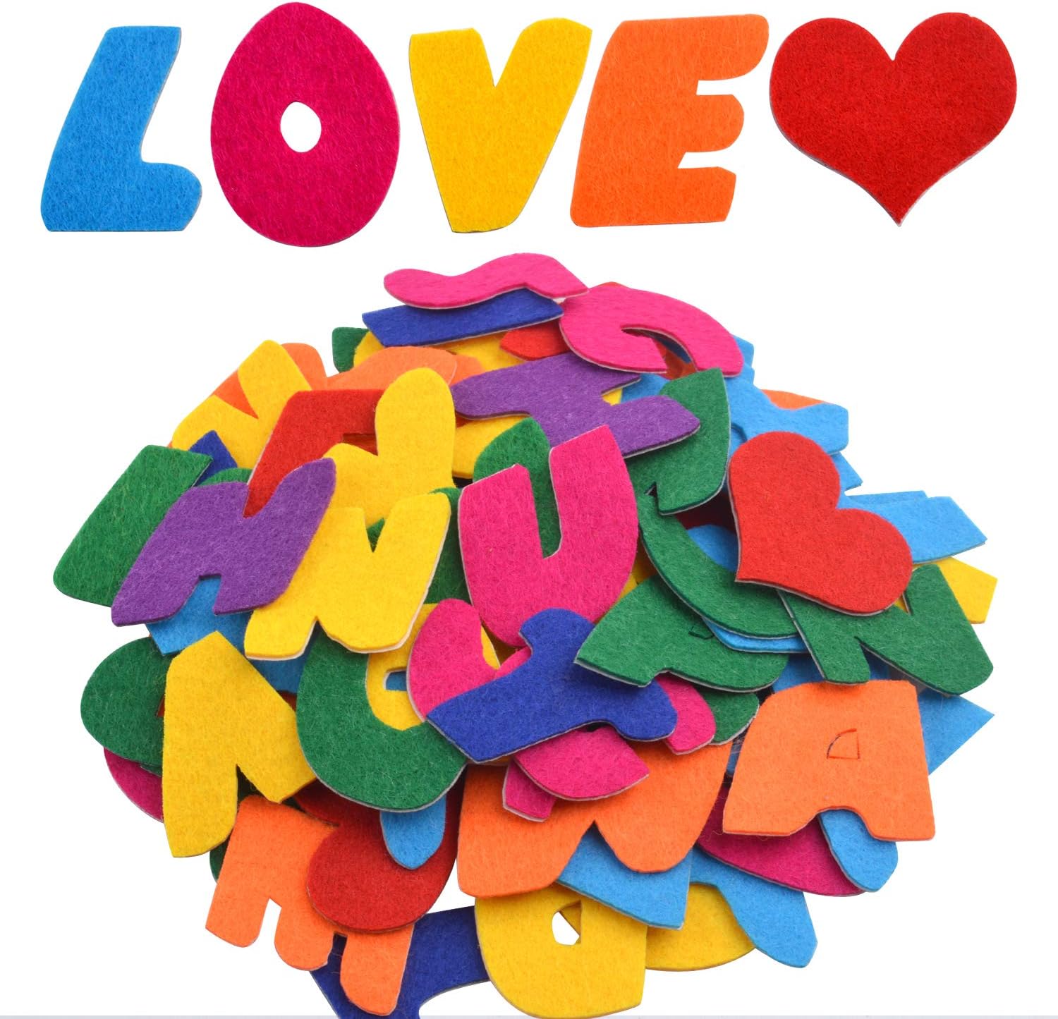 Felt Letter Stickers - 104 Pcs Assorted Colors Self-Adhesive Letters A-Z with 4pcs Heart Stickers for Arts & Crafts