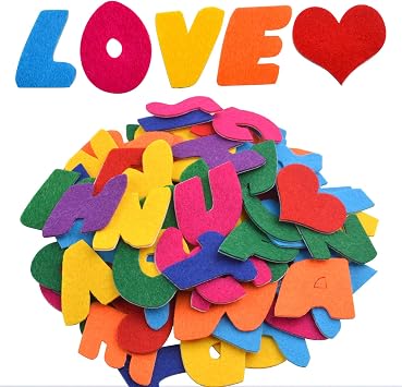 Felt Letter Stickers - 104 Pcs Assorted Colors Self-Adhesive Letters A-Z with 4pcs Heart Stickers for Arts & Crafts