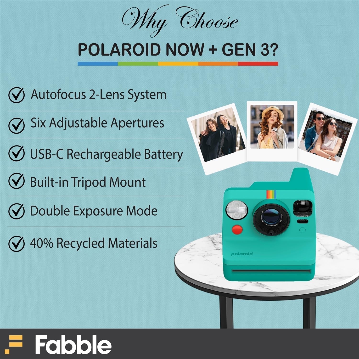Polaroid Now Generation 3 I-Type Instant Camera (Green) Bundle with Color I-Type Film (8 Exposures), Hard Protective Case, and Wrist Strap