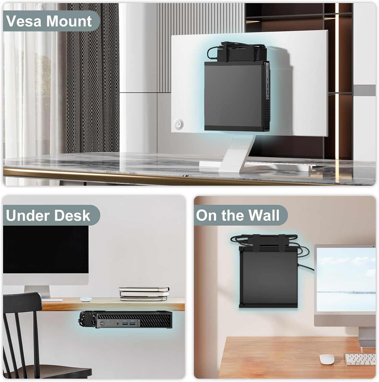 Image showing Dell Micro PC mounted behind a monitor using the VESA bracket