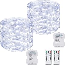 kolpop Guirlande LED à Pile【Lot de 2】 12M 120LED Guirlande Lumineuse a Pile avec Télécommande, Étanche Guirlande Lumineuse pour Décor Noël Mariage Anniversaire Fête Chambre Jardin Blanc Froid