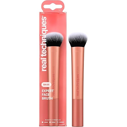 Real Techniques Expert Face Professional Foundation Makeup Brush for Even Streak Free Application, Dense Bristles For Buffing, Orange, 1 Count