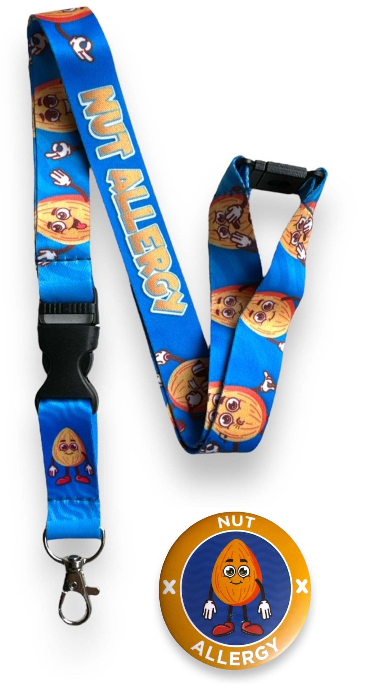 Nut Allergy Lanyard with Matching Badge, Blue